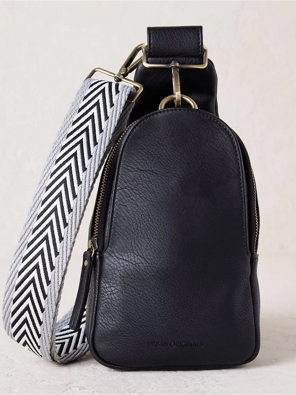 Urban Originals Black Sling Crossbody with Chevron Strap